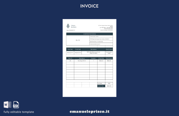 modello di fattura per lavoro di costruzione in stile verificato